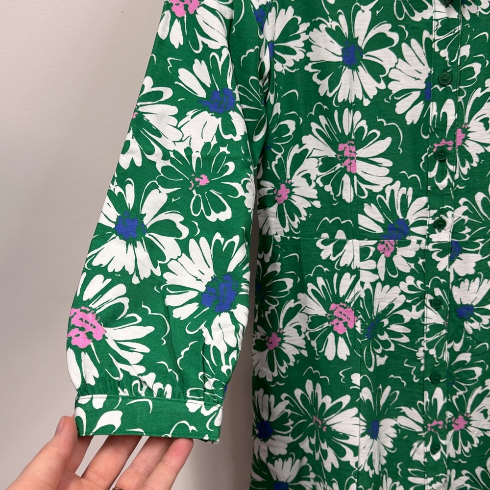 NWT Loft Green Floral Button Front Long Sleeve Dress with Pockets 6P new - Picture 5 of 7